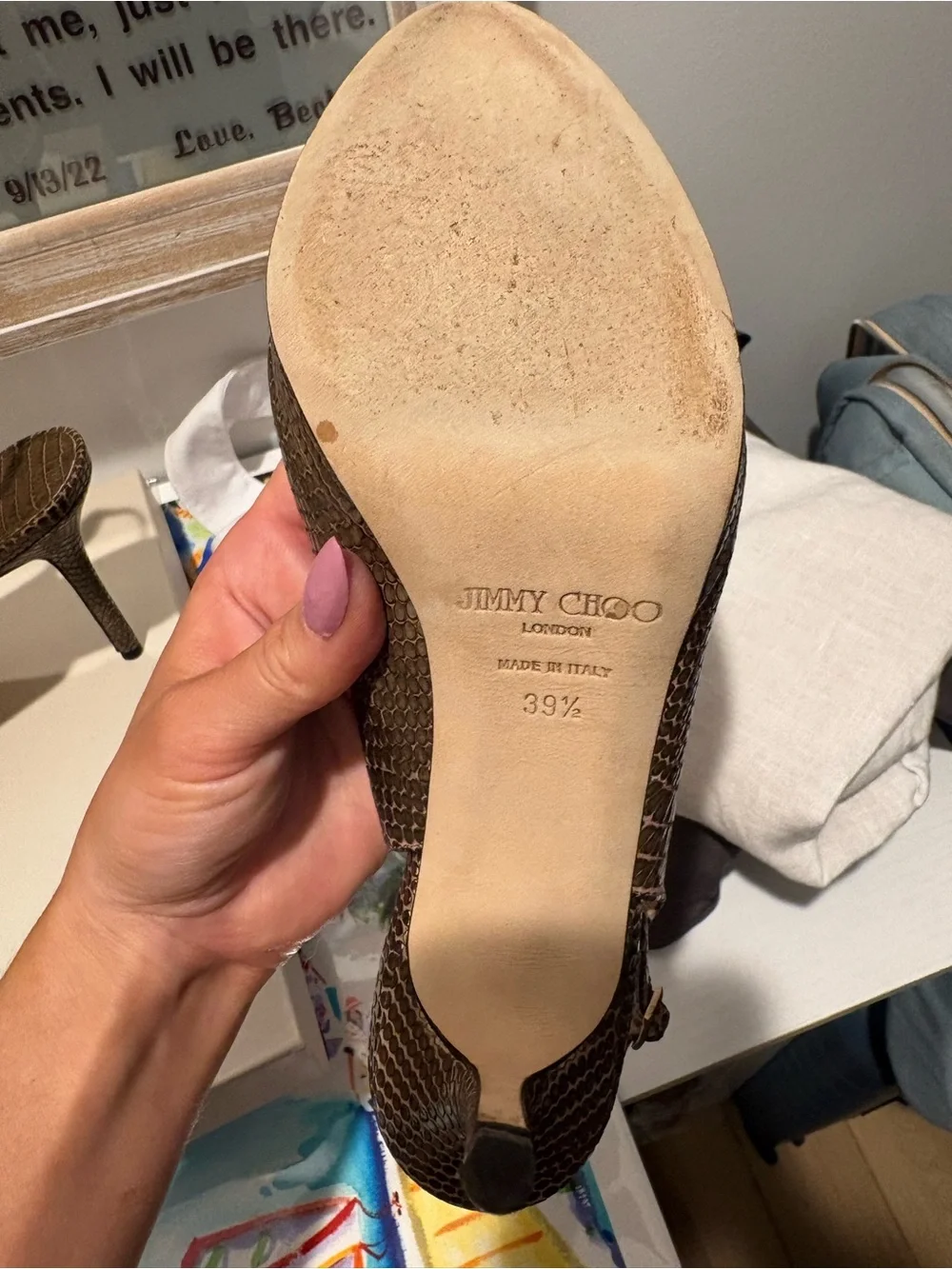 Jimmy Choo Brown Croc-Embossed Peep-Toe Slingbacks